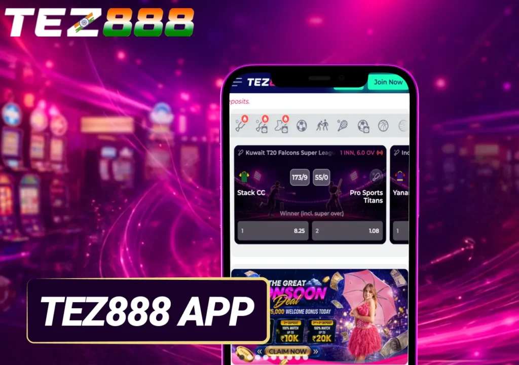 The mobile app combines casino games, betting and quick account access.